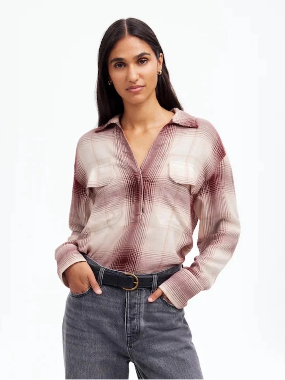 Madewell Plaid Flannel Popover Shirt NWT Size Large